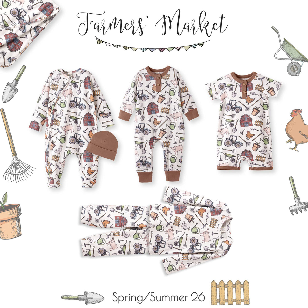 Farmer's Market Baby Boy Shortall Romper–Soft Bamboo