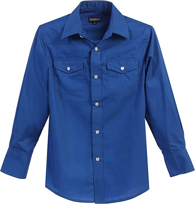 Men's Casual Western Solid Long Sleeve Shirt with Pearl Snaps GB-LS95W