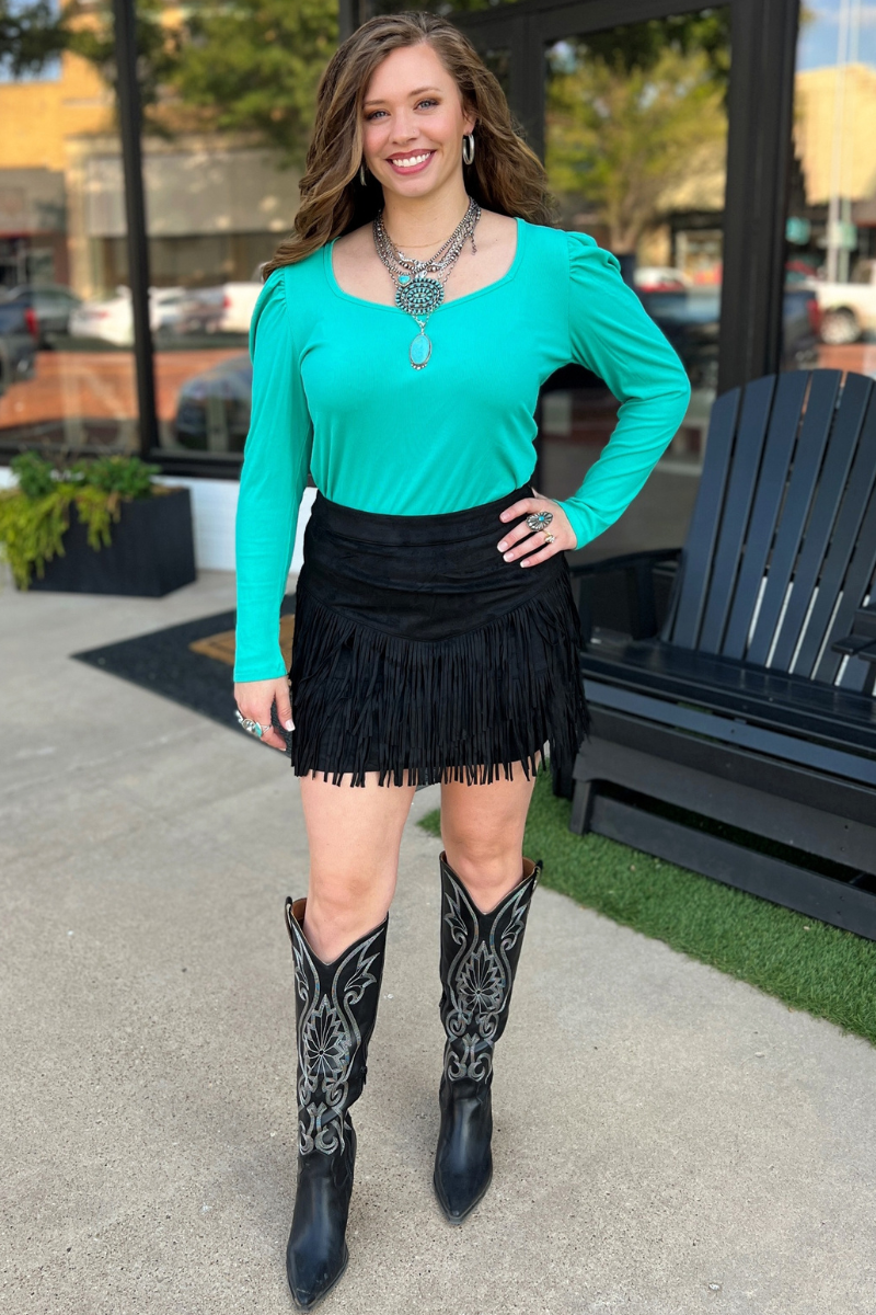 FORT WORTH FRINGE SKIRT BLACK