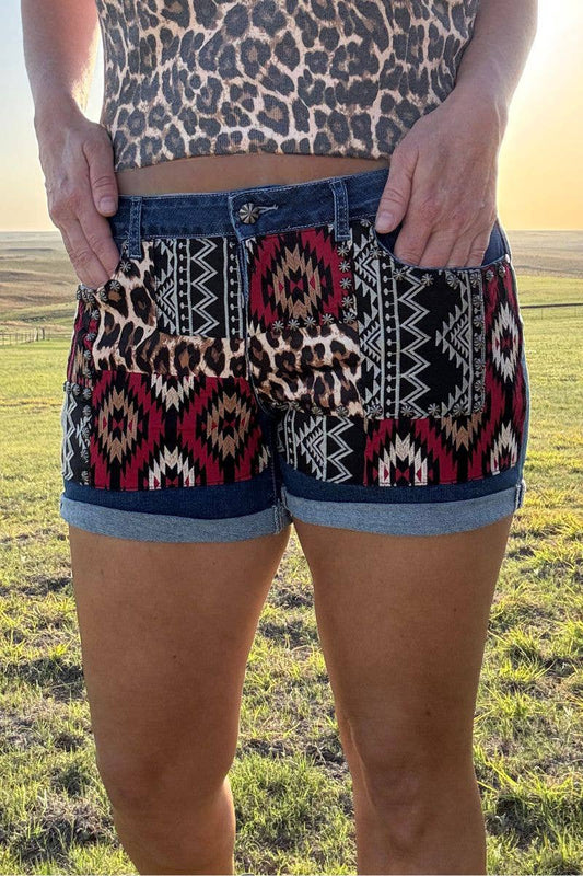 Patched Up Shorts - Leopard