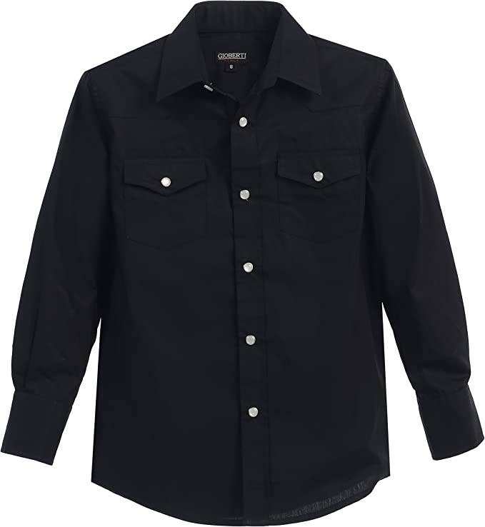 Men's Casual Western Solid Long Sleeve Shirt with Pearl Snaps GB-LS95W
