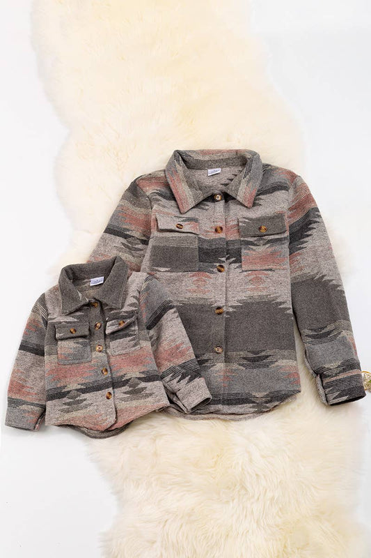 WOMEN PINK & GRAY AZTEC PRINTED SHACKET
