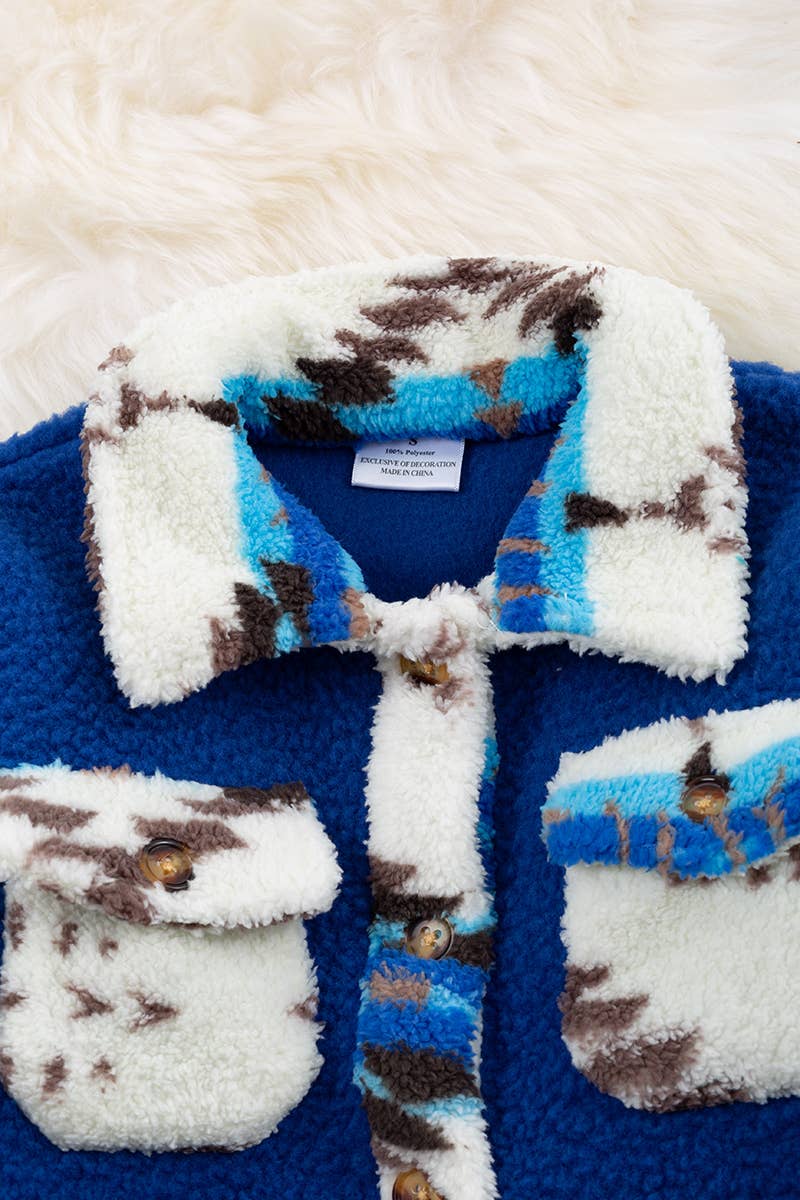ROYAL BLUE BUTTON UP SHERPA SHACKET. TPG60153005SOL