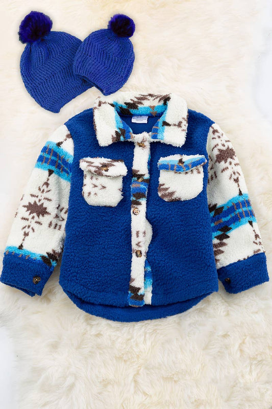 ROYAL BLUE BUTTON UP SHERPA SHACKET. TPG60153005SOL