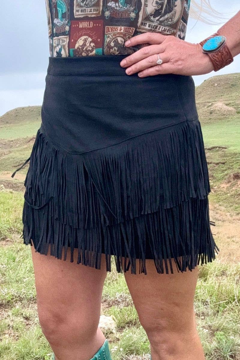 FORT WORTH FRINGE SKIRT BLACK