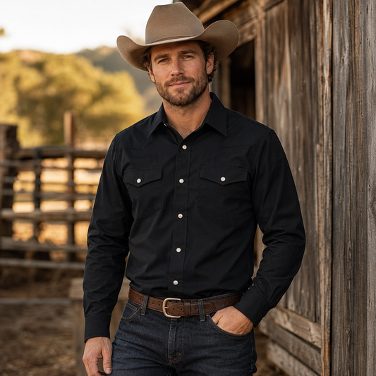 Men's Casual Western Solid Long Sleeve Shirt with Pearl Snaps GB-LS95W
