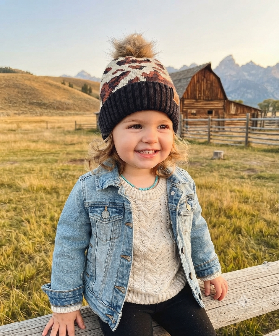 Cowhide Girls Beanie Hat