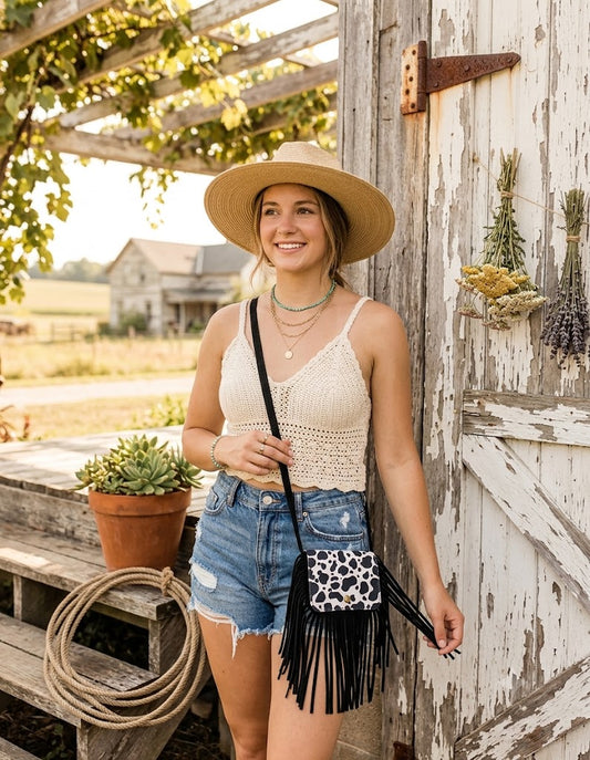 Cow Fringe Purse