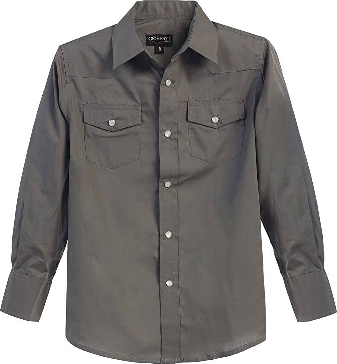 Men's Casual Western Solid Long Sleeve Shirt with Pearl Snaps GB-LS95W
