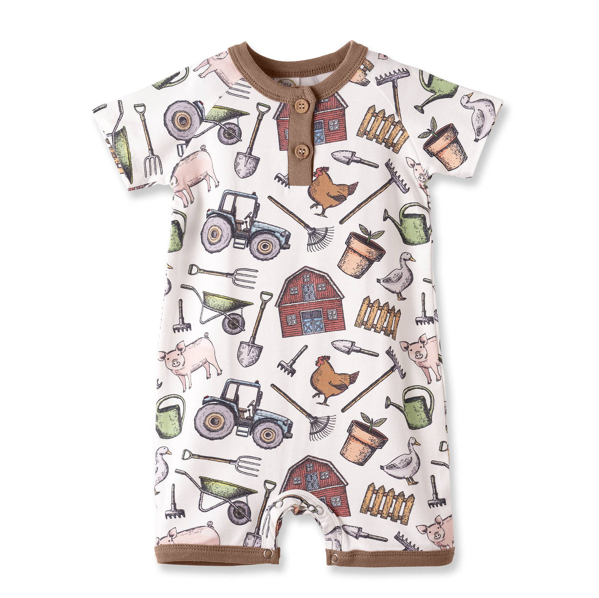 Farmer's Market Baby Boy Shortall Romper–Soft Bamboo