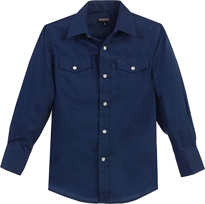 Men's Casual Western Solid Long Sleeve Shirt with Pearl Snaps GB-LS95W
